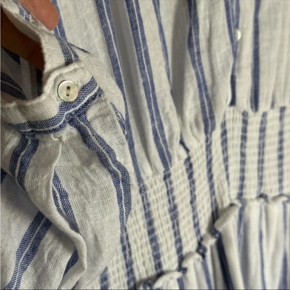 RAILS Jasmine Stripe Smocked Waist V-Neck Linen Blend Dress Large - Picture 6 of 8